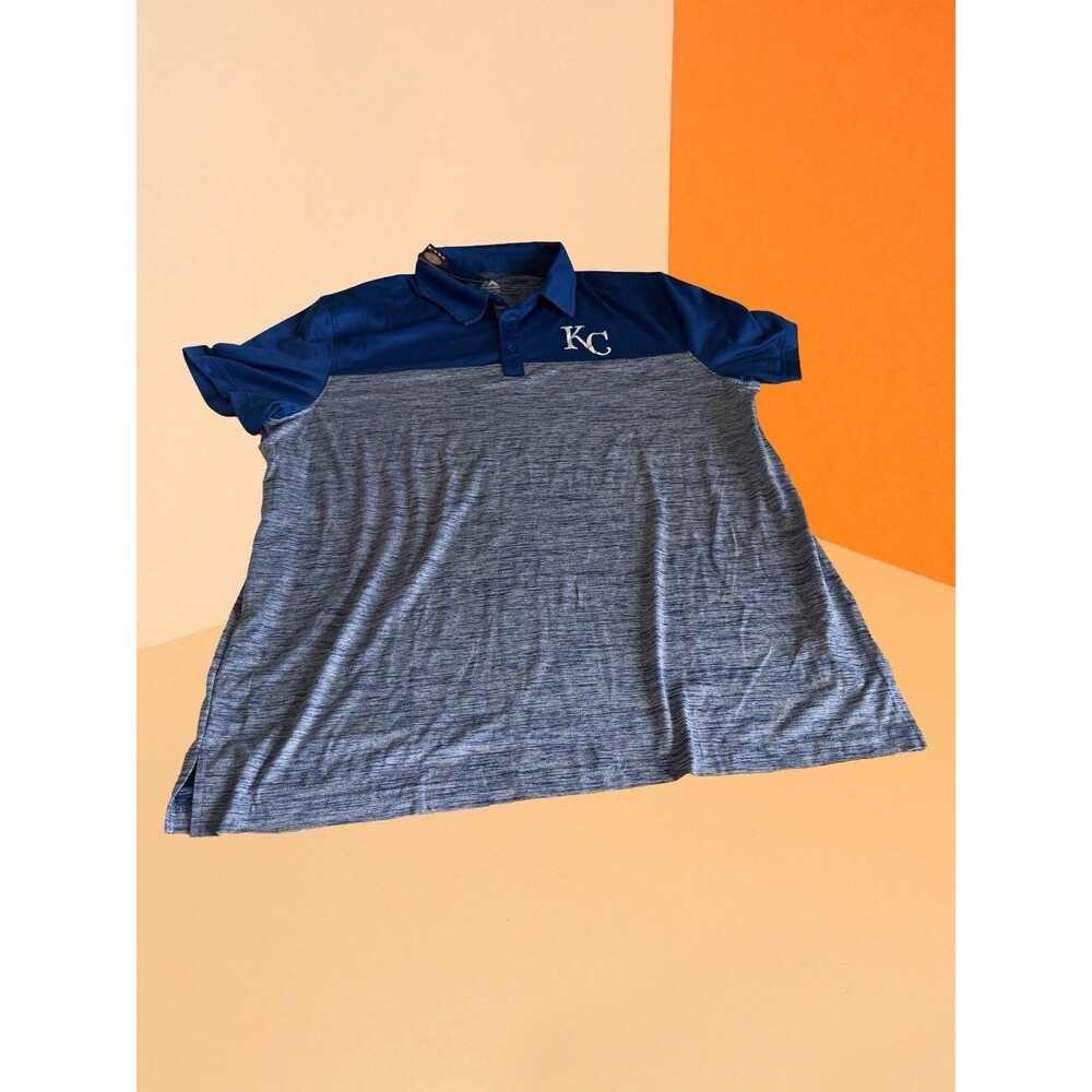 NWT Majestic Kansas City Royals Men’s Size Xxl Polo Golf Shirt Heather Blue